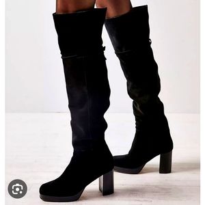 Free People Black Suede knee high Echo block heel boots 37 7